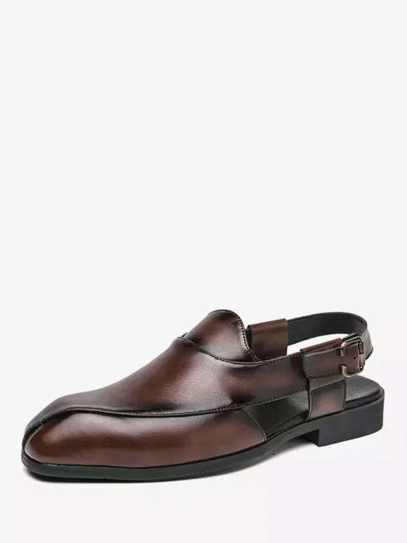 Men's Slip On Loafer Slippers Sling-Back Square Toe PU Loafer Shoes