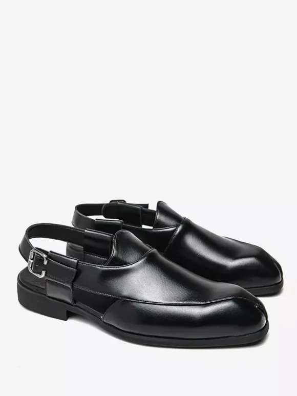 Men's Slip On Loafer Slippers Sling-Back Square Toe PU Loafer Shoes