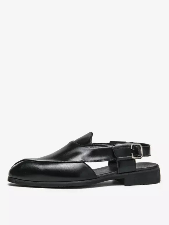 Men's Slip On Loafer Slippers Sling-Back Square Toe PU Loafer Shoes