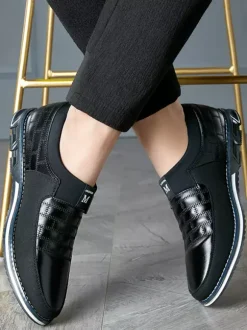 Mens Slip On Loafer Spike Oxford Shoes Leather Splice Suede Dress Shoes