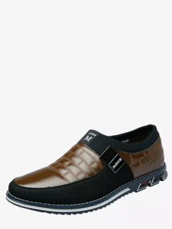Mens Slip On Loafer Spike Oxford Shoes Leather Splice Suede Dress Shoes
