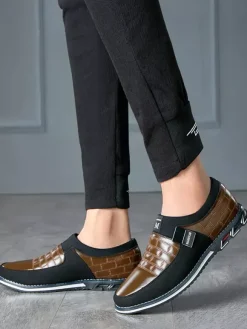 Mens Slip On Loafer Spike Oxford Shoes Leather Splice Suede Dress Shoes