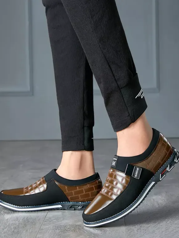 Mens Slip On Loafer Spike Oxford Shoes Leather Splice Suede Dress Shoes