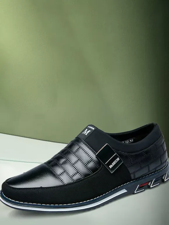 Mens Slip On Loafer Spike Oxford Shoes Leather Splice Suede Dress Shoes