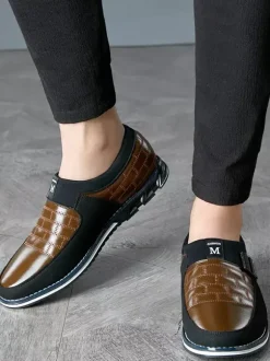 Mens Slip On Loafer Spike Oxford Shoes Leather Splice Suede Dress Shoes