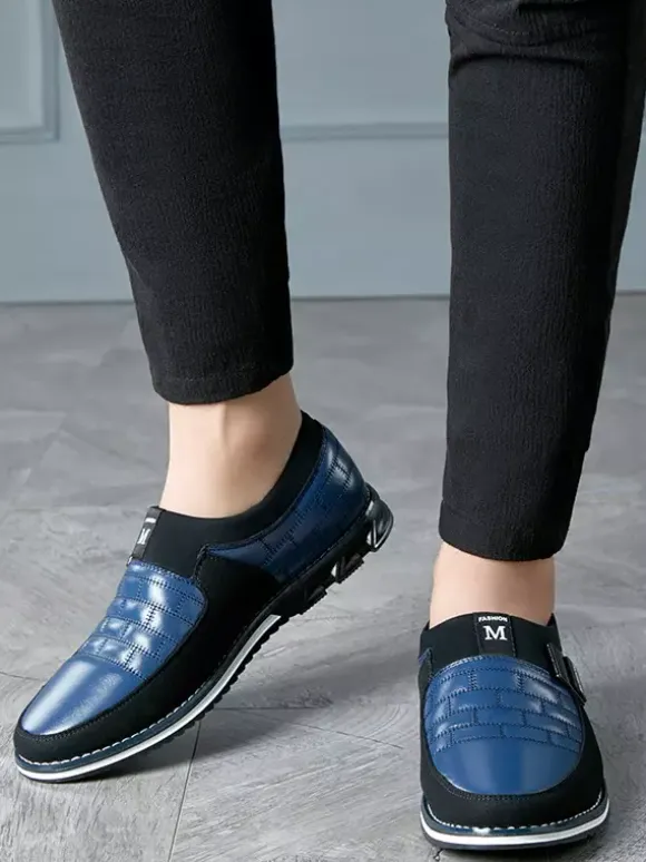 Mens Slip On Loafer Spike Oxford Shoes Leather Splice Suede Dress Shoes