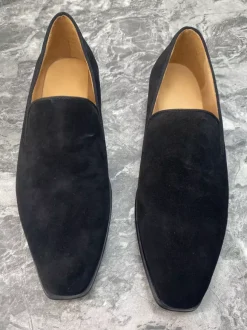 Mens Slip On Loafer Square Toe Suede Balck Penny Shoes