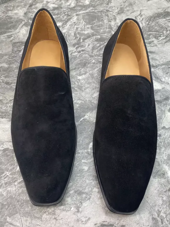 Mens Slip On Loafer Square Toe Suede Balck Penny Shoes