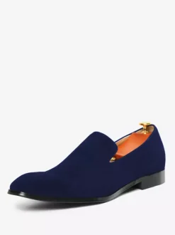 Mens Slip On Loafer Square Toe Suede Balck Penny Shoes