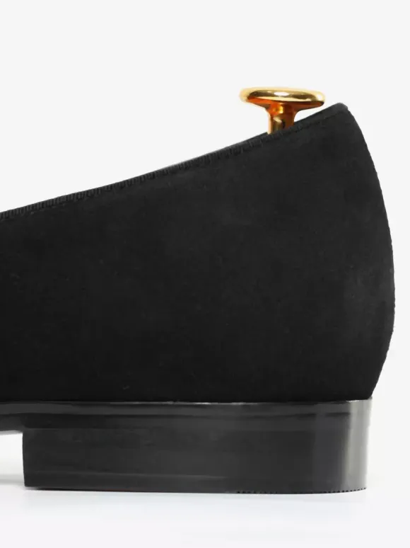 Mens Slip On Loafer Square Toe Suede Balck Penny Shoes