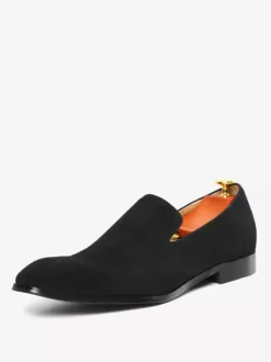 Mens Slip On Loafer Square Toe Suede Balck Penny Shoes