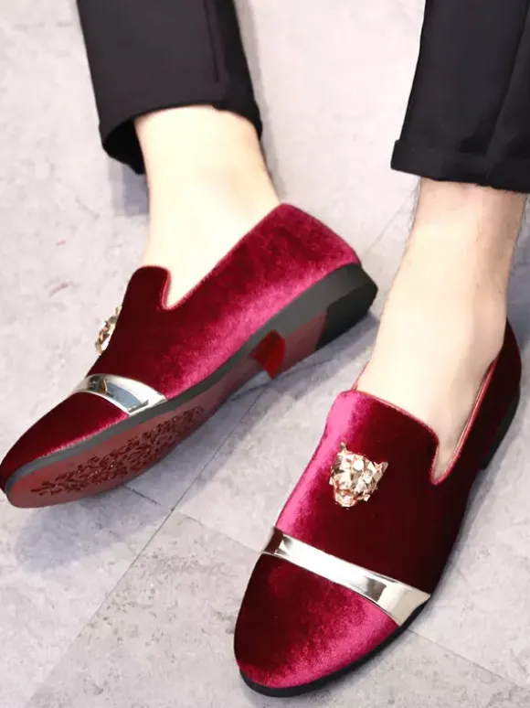 Mens Slip On Loafer Velvet Metal Decoration Suede Shoes