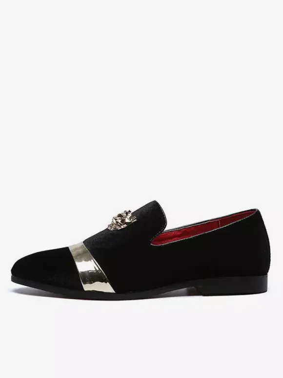 Mens Slip On Loafer Velvet Metal Decoration Suede Shoes