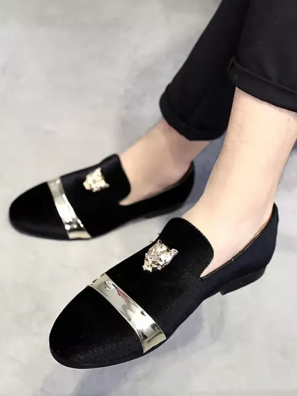 Mens Slip On Loafer Velvet Metal Decoration Suede Shoes