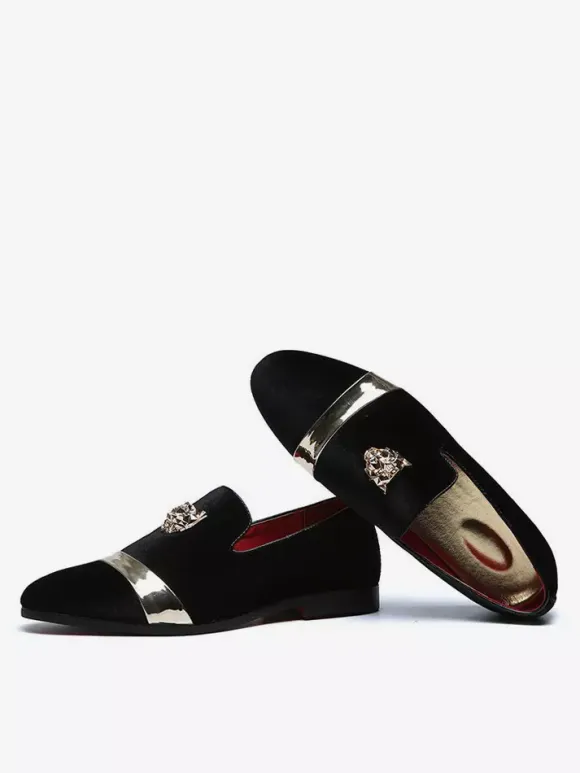 Mens Slip On Loafer Velvet Metal Decoration Suede Shoes