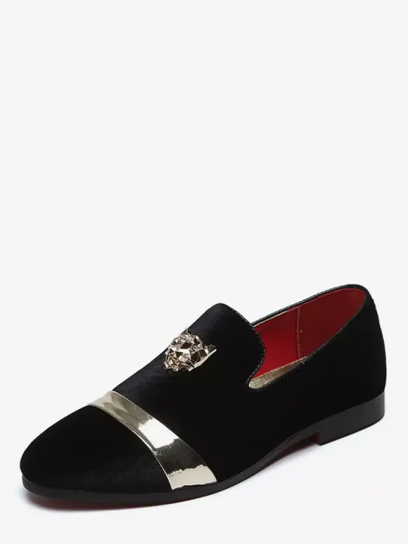 Mens Slip On Loafer Velvet Metal Decoration Suede Shoes