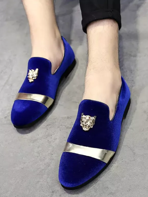Mens Slip On Loafer Velvet Metal Decoration Suede Shoes