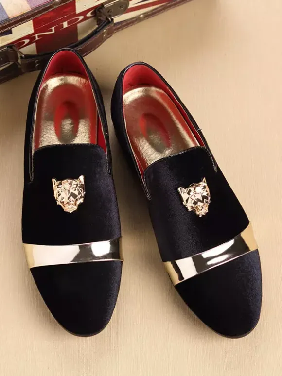 Mens Slip On Loafer Velvet Metal Decoration Suede Shoes