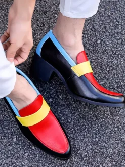 Men's Slip On Loafers Round Toe Patchwork Casual Dress Shoes