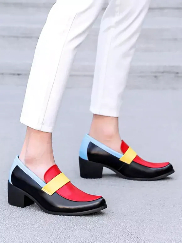Men's Slip On Loafers Round Toe Patchwork Casual Dress Shoes