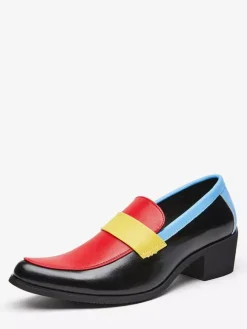 Men's Slip On Loafers Round Toe Patchwork Casual Dress Shoes