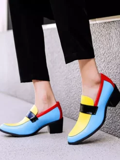 Men's Slip On Loafers Round Toe Patchwork Casual Dress Shoes