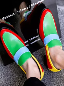 Men's Slip On Loafers Round Toe Patchwork Casual Dress Shoes