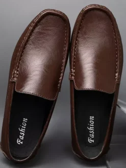 Mens Slip-on Loafers Spike Faux Leather Deck Shoes Lightweight Slip Resistant Flexible Penny Shoes