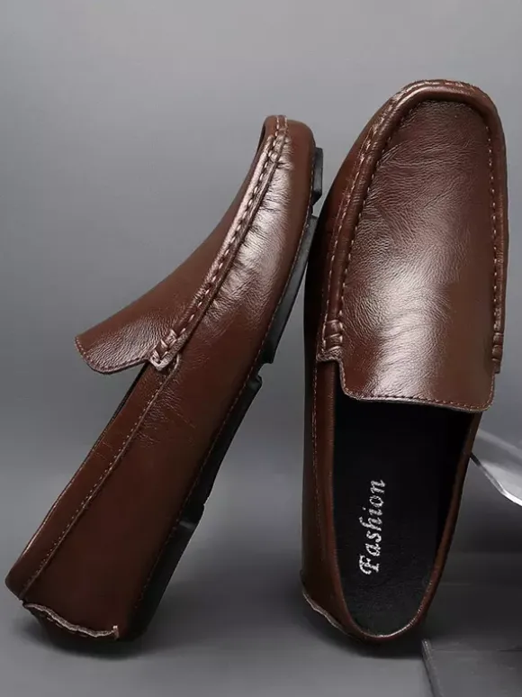 Mens Slip-on Loafers Spike Faux Leather Deck Shoes Lightweight Slip Resistant Flexible Penny Shoes