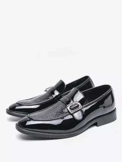 Mens Slip-On Monk Loafer Casual Dress Shoes Black Wedding Formal Work Pointed Toe Men Tuxedo Shoes