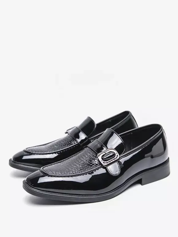 Mens Slip-On Monk Loafer Casual Dress Shoes Black Wedding Formal Work Pointed Toe Men Tuxedo Shoes