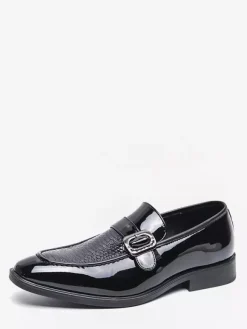 Mens Slip-On Monk Loafer Casual Dress Shoes Black Wedding Formal Work Pointed Toe Men Tuxedo Shoes