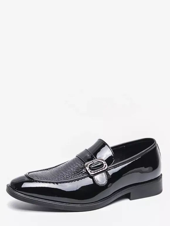 Mens Slip-On Monk Loafer Casual Dress Shoes Black Wedding Formal Work Pointed Toe Men Tuxedo Shoes