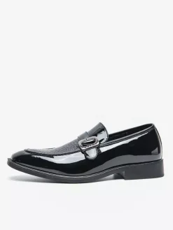 Mens Slip-On Monk Loafer Casual Dress Shoes Black Wedding Formal Work Pointed Toe Men Tuxedo Shoes