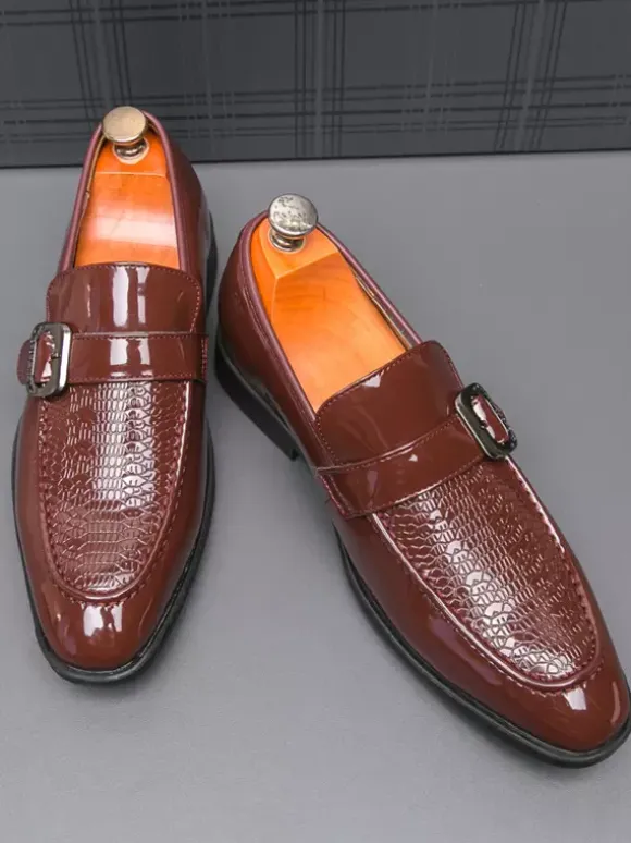Mens Slip-On Monk Loafer Casual Dress Shoes Black Wedding Formal Work Pointed Toe Men Tuxedo Shoes