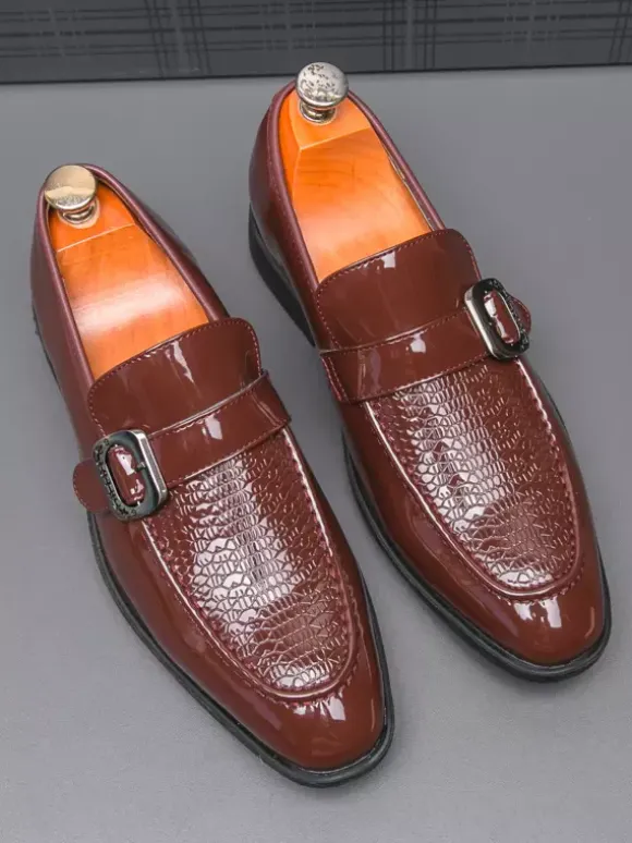 Mens Slip-On Monk Loafer Casual Dress Shoes Black Wedding Formal Work Pointed Toe Men Tuxedo Shoes