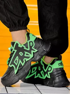 Mens Sneaker Graffiti-Print Non Slip Platform Chunky Running Shoes