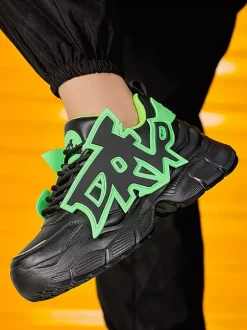 Mens Sneaker Graffiti-Print Non Slip Platform Chunky Running Shoes