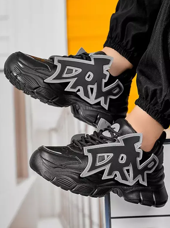 Mens Sneaker Graffiti-Print Non Slip Platform Chunky Running Shoes