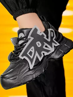 Mens Sneaker Graffiti-Print Non Slip Platform Chunky Running Shoes
