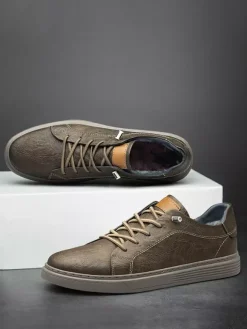 Mens Sneakers Cozy Leather Round Toe