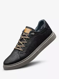 Mens Sneakers Cozy Leather Round Toe