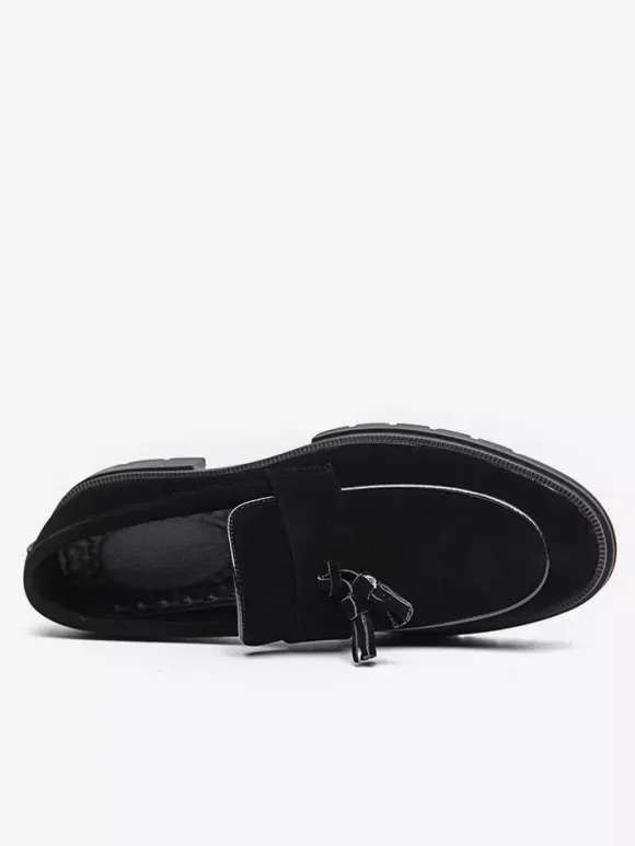 Mens Suede Tassel Loafers Slip-Ons Round Toe Penny Shoes Non Slip Wear Resistant Thick Sole Moccasins Shoes
