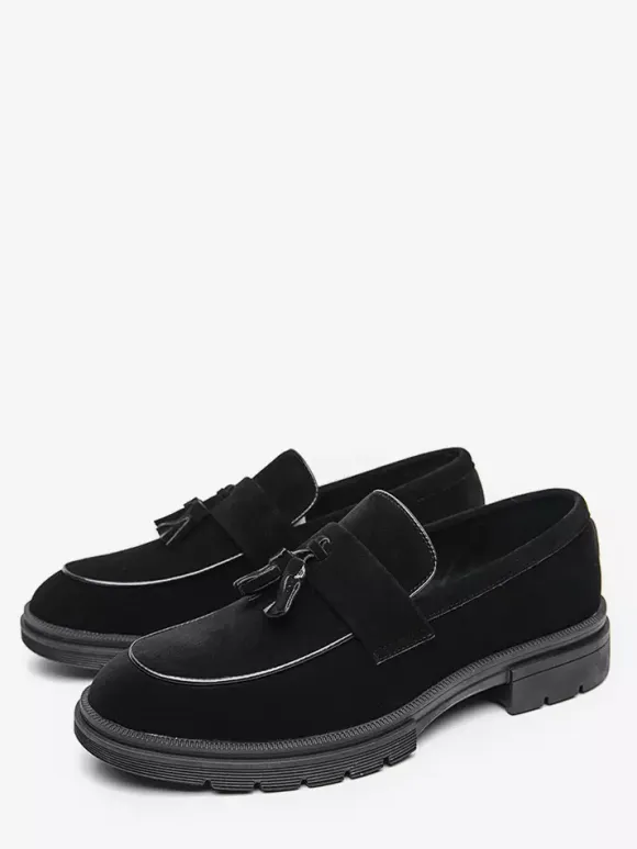 Mens Suede Tassel Loafers Slip-Ons Round Toe Penny Shoes Non Slip Wear Resistant Thick Sole Moccasins Shoes