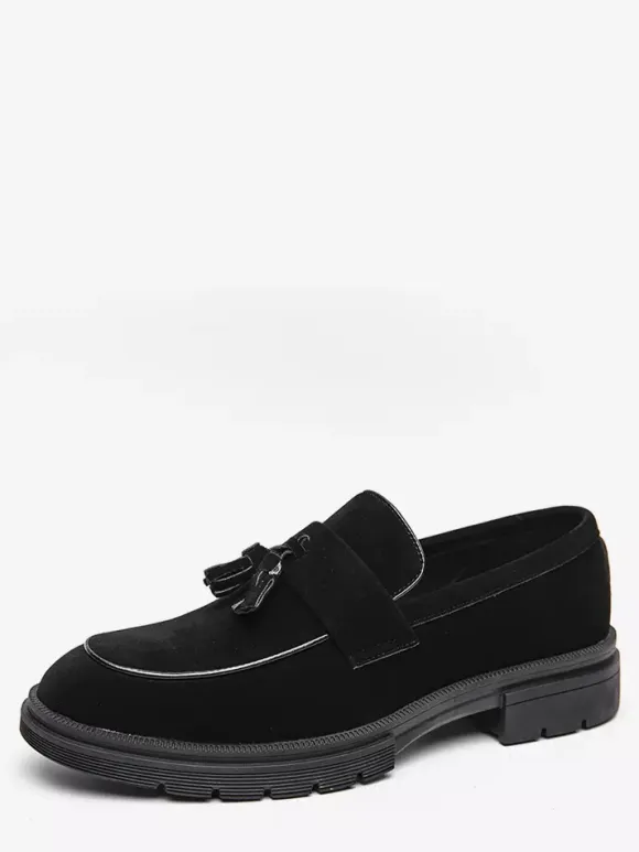 Mens Suede Tassel Loafers Slip-Ons Round Toe Penny Shoes Non Slip Wear Resistant Thick Sole Moccasins Shoes