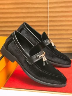 Mens Suede Tassel Loafers Slip-on Spike Moccasins Shoes Low Heels Comfortable Penny Shoes