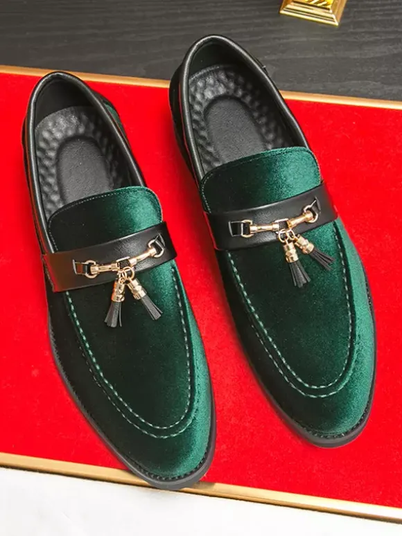 Mens Suede Tassel Loafers Slip-on Spike Moccasins Shoes Low Heels Comfortable Penny Shoes