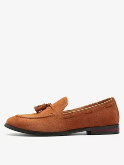 Mens Suede Tassel Loafers Pointed Toe Low Heels Smoking Shoes Slip On Tassels Penny Shoes