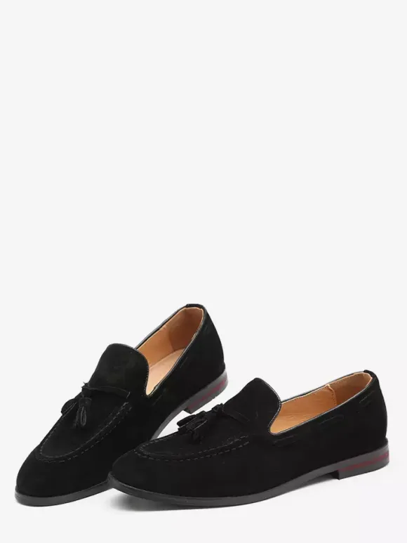 Mens Suede Tassel Loafers Pointed Toe Low Heels Smoking Shoes Slip On Tassels Penny Shoes