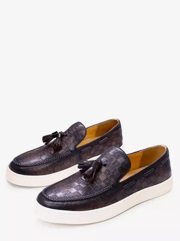 Mens Tassel Loafer Genuine Leather Flat Shoes Banquet Party Dress Shoes
